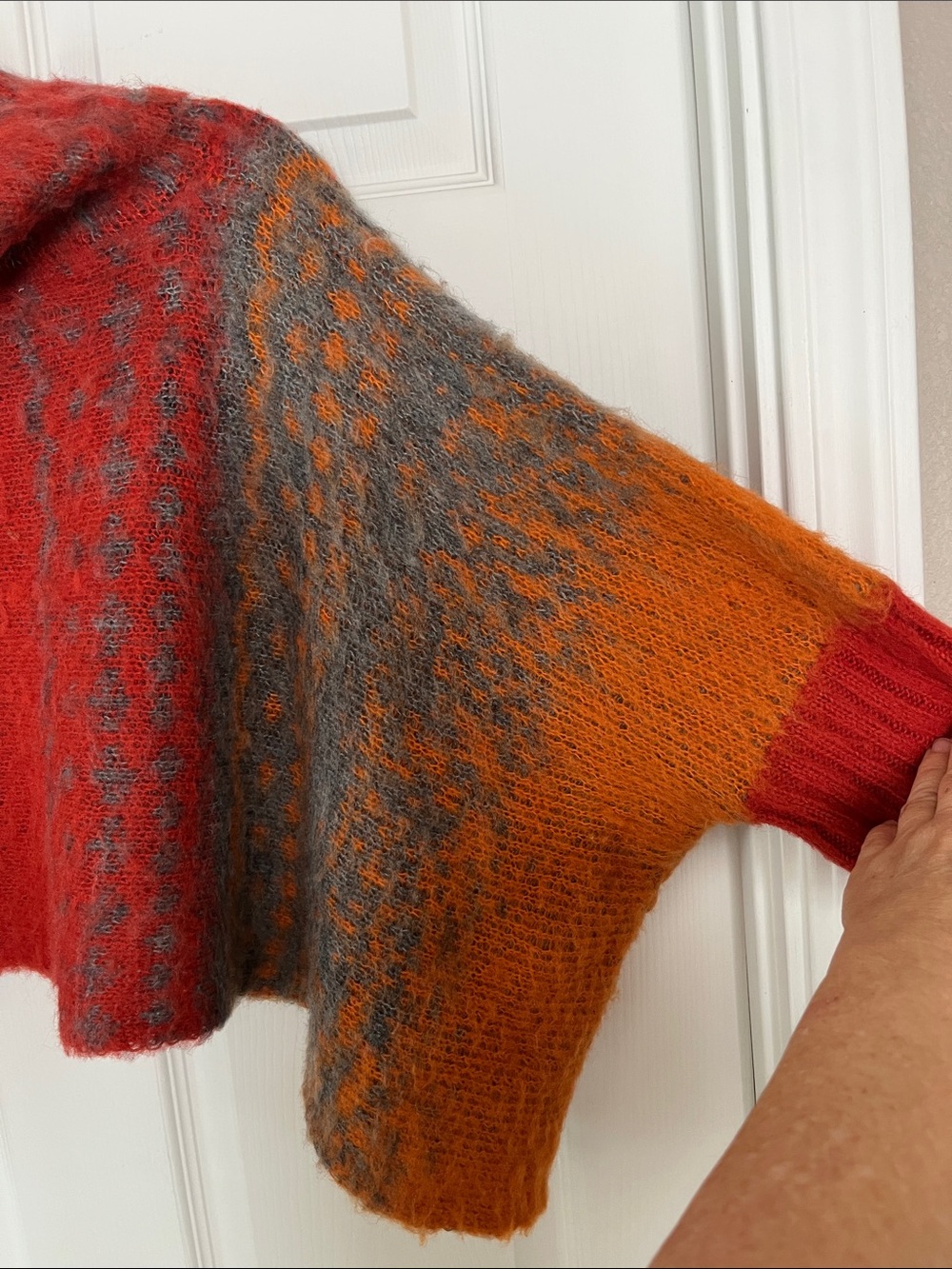 Vertigo SzXs/S Cowl Neck Cropped Fuzzy Wool Blend Knit Sweater, Rust and Orange - Picture 6 of 11